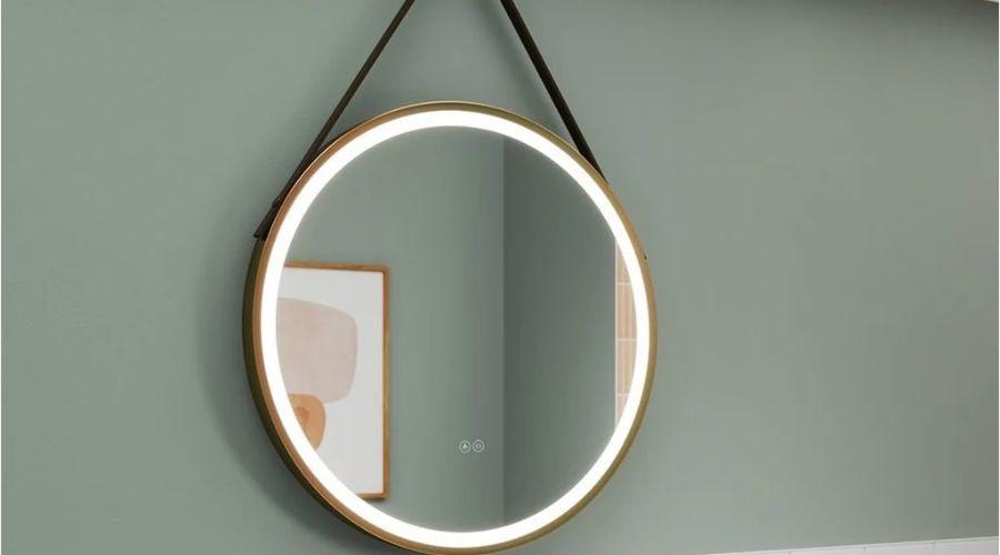 Solar Round LED Mirror in Brushed Brass