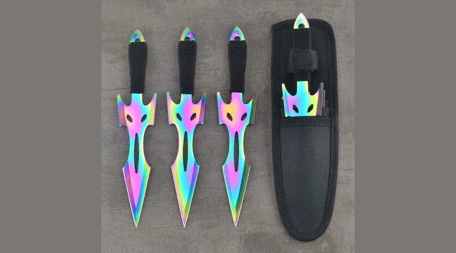 Throwing Knife Set 3 Piece Rainbow Bat Ninja Inspired Style