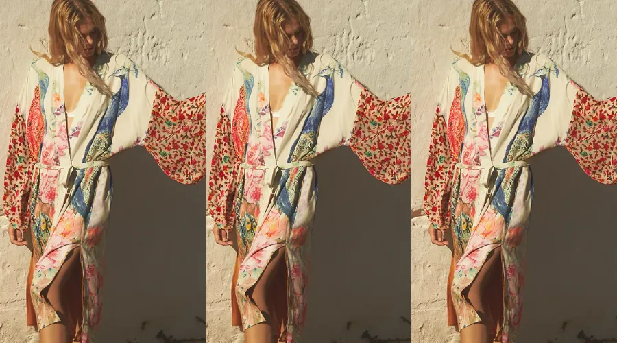 Aratta Bird Long Printed Kimono | Frontceleb