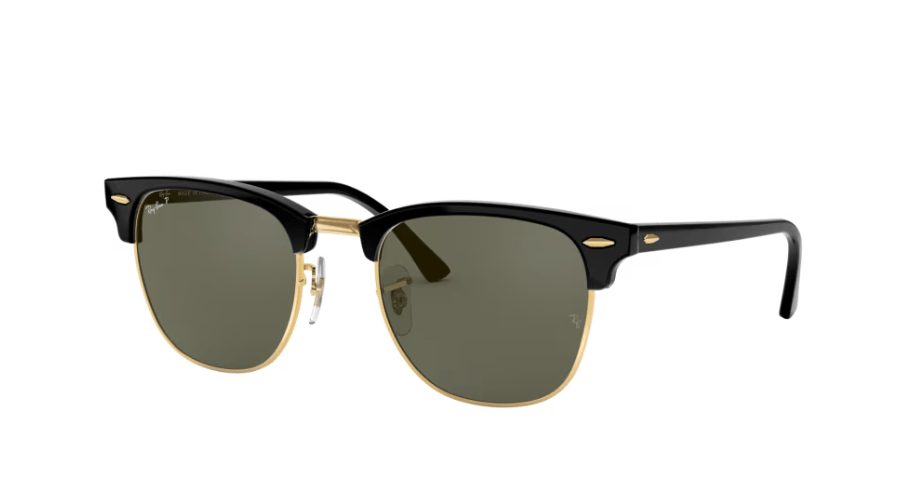 Ray-Ban Clubmaster Classic RB3016 Polarized Sunglasses - Gloss Black/Green Classic G-15 - Large