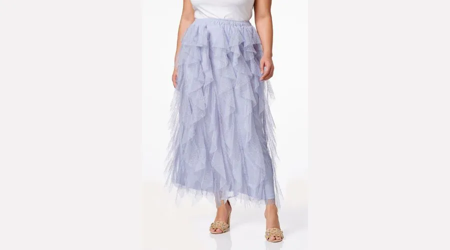 Ruffled Mesh Midi Skirt