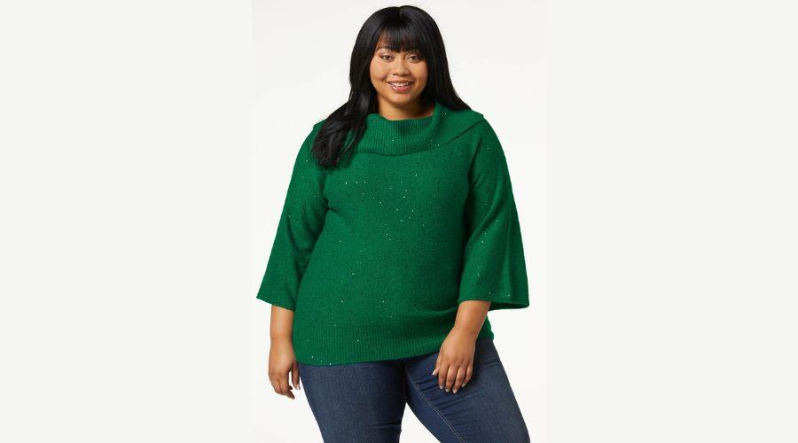 Plus Size Draped Sequin Sweater