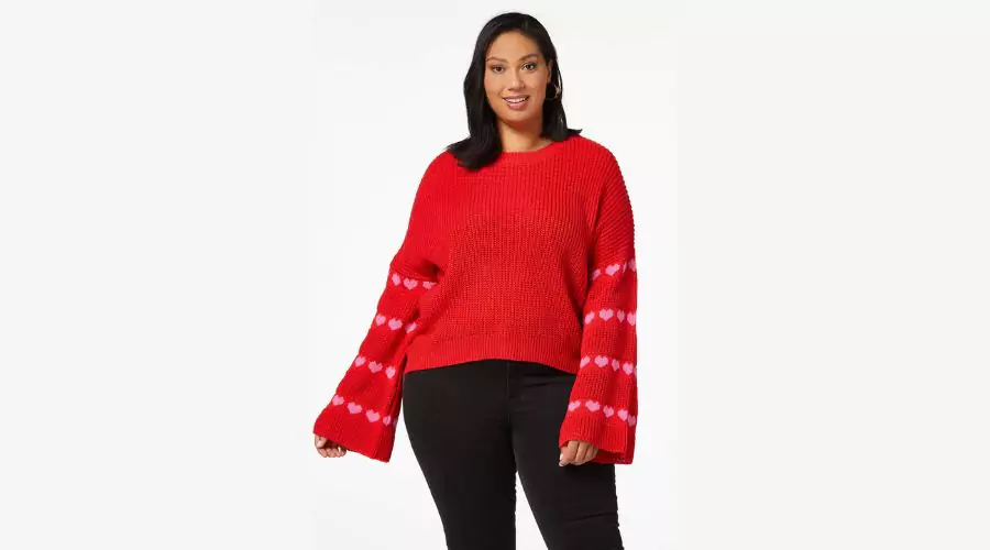 Plus Size Flared Heart Sleeve Sweater