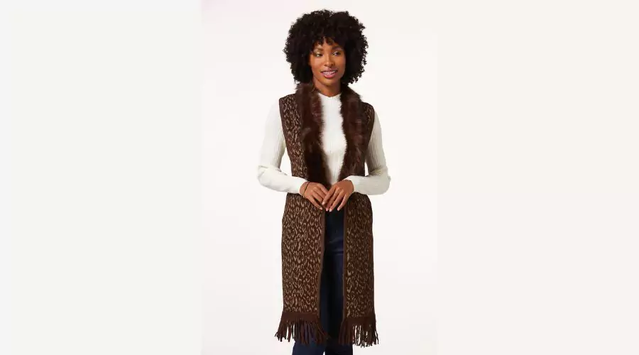 Leopard Fur Collar Sweater Vest