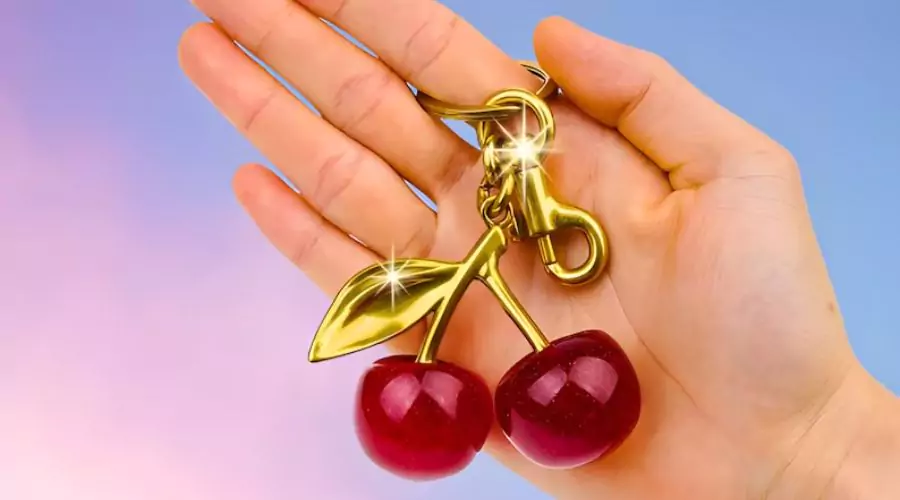 Crystal Cherry Charm Keychains - Elegant Handbag Pendants for Women