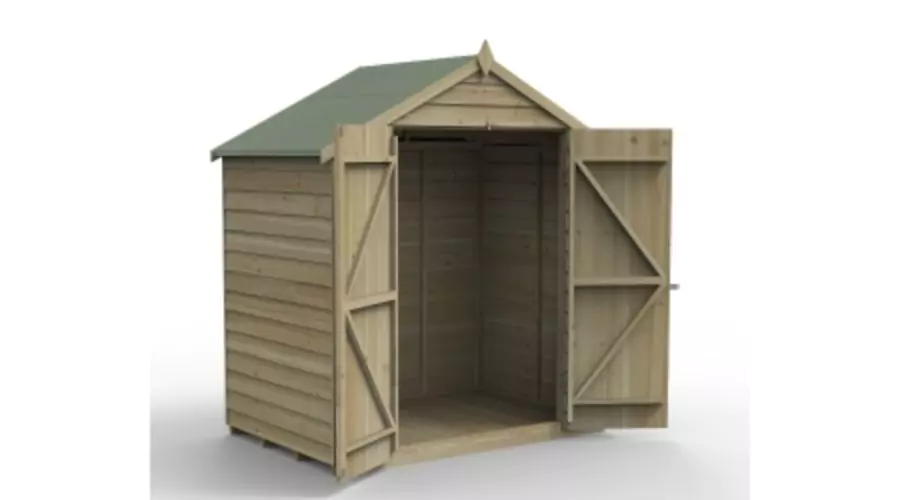 Overlap Pressure Treated 6 x 4 Apex Shed - No WINDOW, Double Door Home Delivery