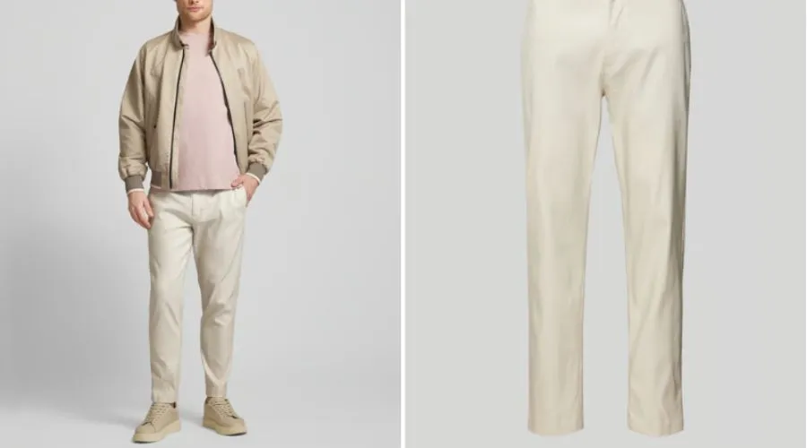 Tapered fit linen trousers with a logo detail