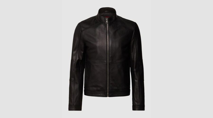 Leather Jacket With Stand-Up Collar Model 'lokis' - Black