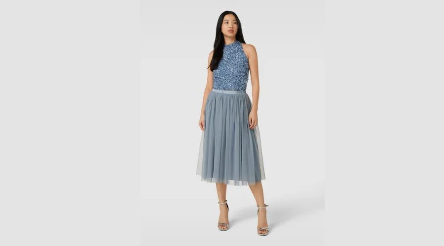 Midi Skirt with a Translucent hem - Blue Melange