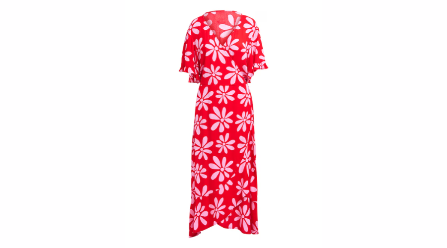 Pink/Red Crinkle Wrap Midi Dress - £42
