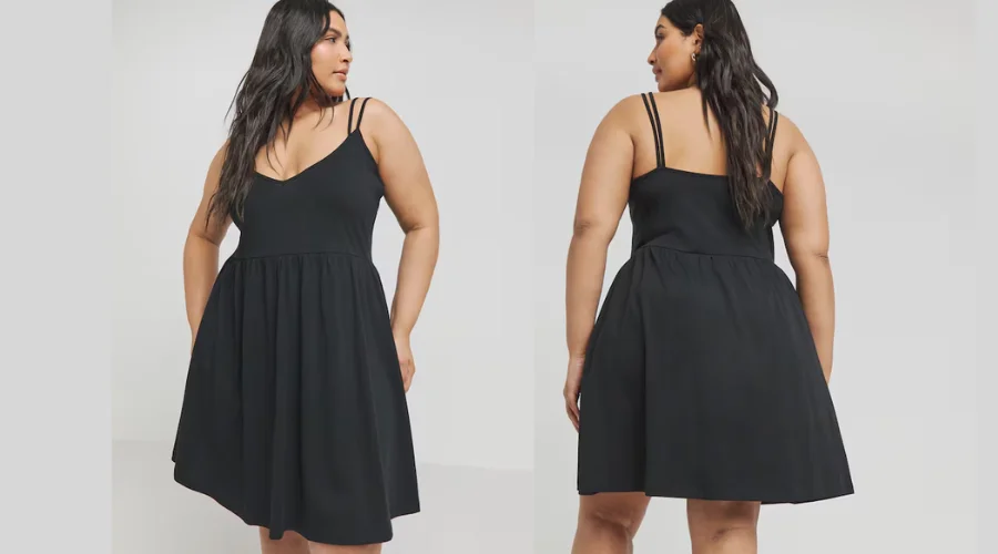 Black Strappy Cotton Jersey Smock Dress