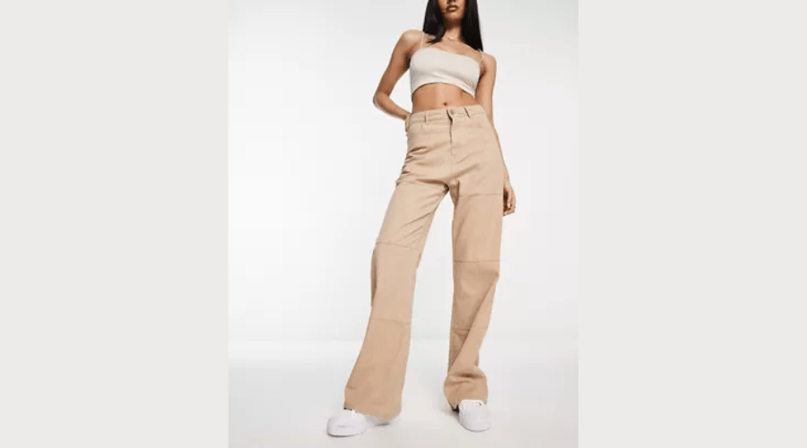 Bailey Rose 90s-style figure-hugging trousers in cream with decorative stitching and high waist 
