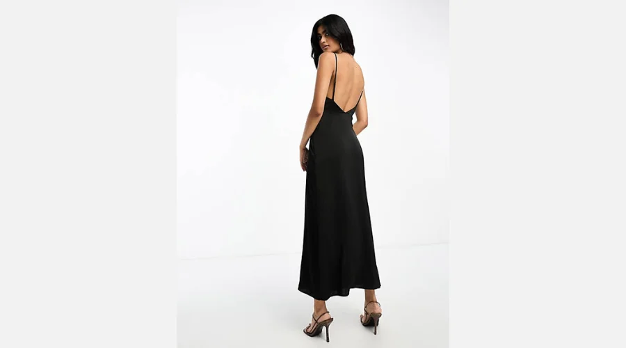 Black Vila satin maxi dress with cowl neck | Frontceleb