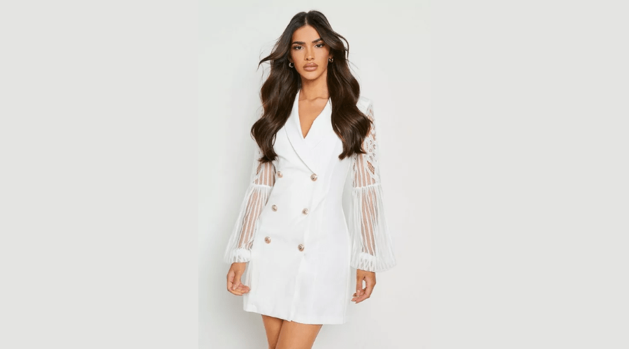 Bookoo White Lace Sleeve Blazer dress