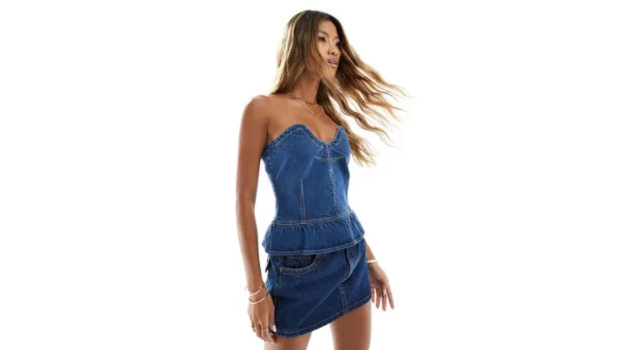 Denim Sweetheart Bandeau Peplum Corset Top