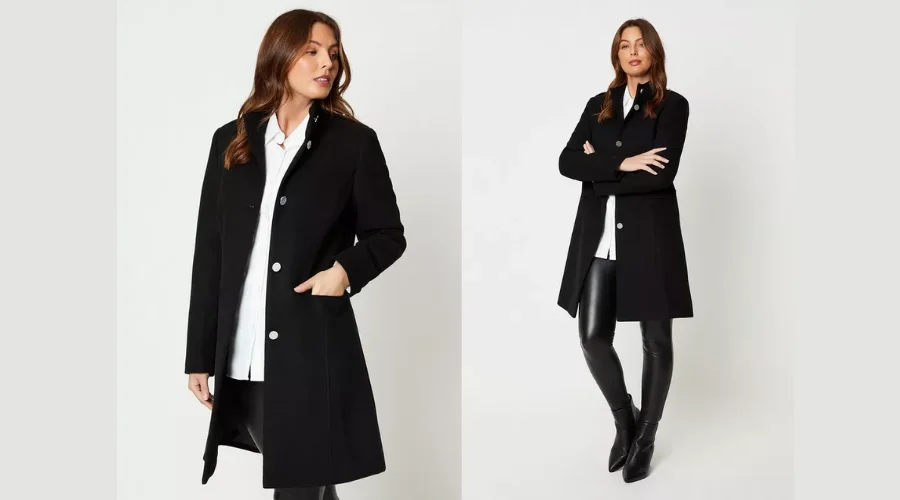 Funnel Neck Faux Wool Coat