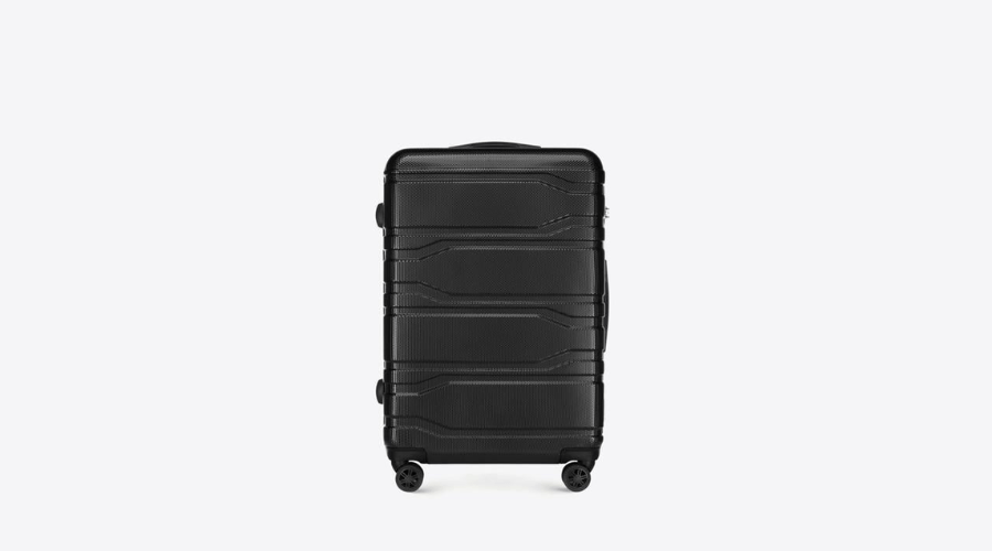 Large embossed polycarbonate suitcase in black colour | Frontceleb