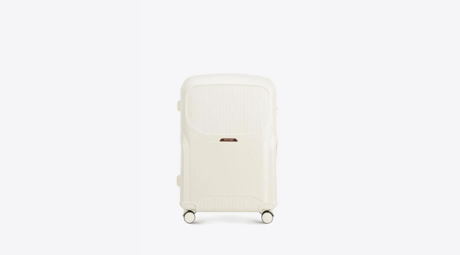 Large polycarbonate suitcase with rose gold cream zipper | Frontceleb