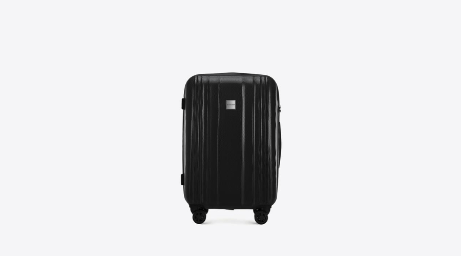 Medium Honeycomb Embossed Polycarbonate Suitcase Black | Frontceleb
