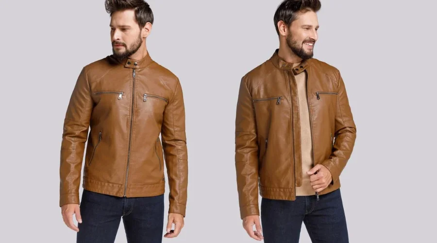 Men’s Classic eco-leather jacket with a stand-up collar 