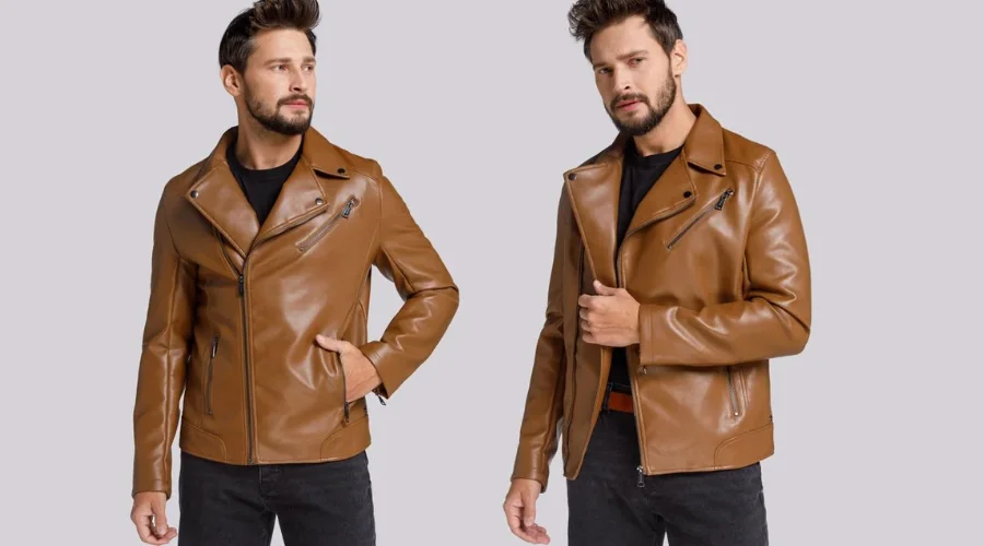 Men’s biker Jacket with Diagonal zipper, classic brown