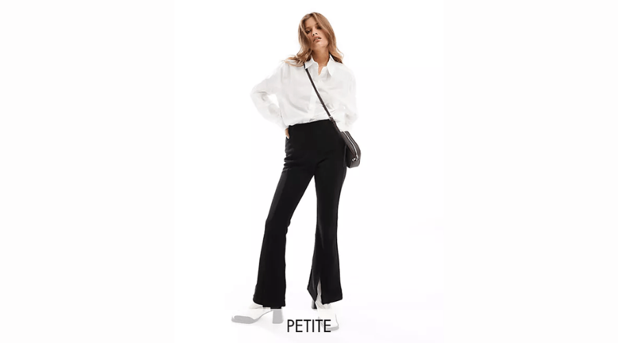 Only Petite High Waisted Leggings with front hem split in black 