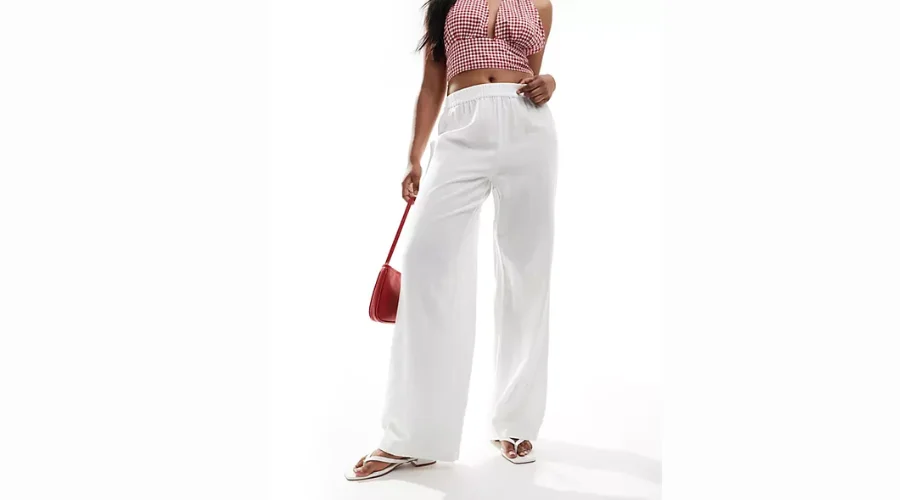 Pieces White Linen Wide Leg Trousers