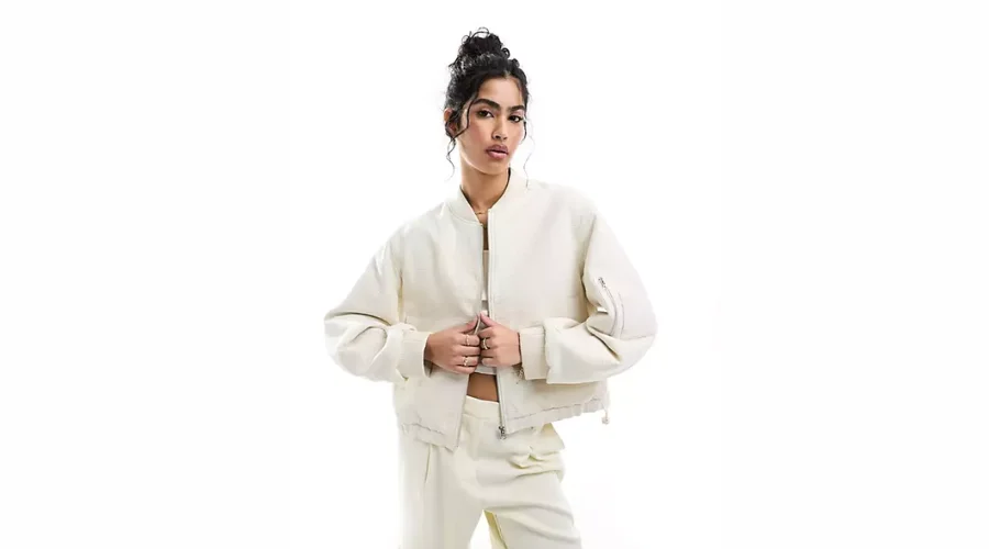 Structured cropped bomber jacket in stone by ASOS DESIGN 
