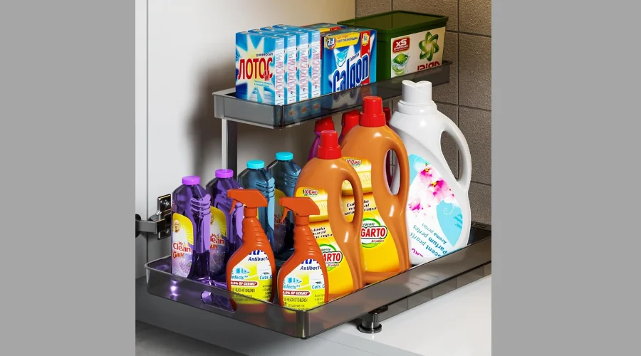 Under Sink Organiser and Storage with 2 tier Multi-purpose Sliding shelf
