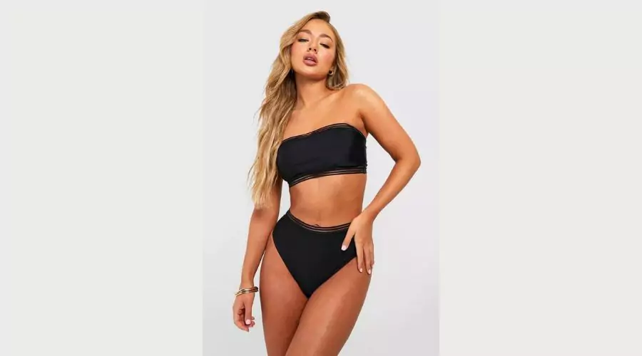 Mesh Detail Bandeau High Waisted Bikini Set