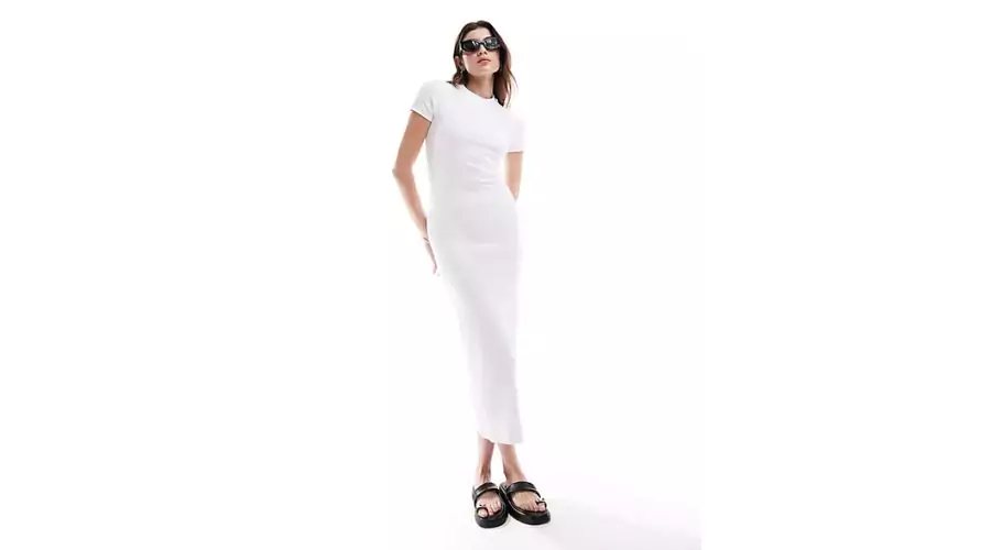 Ribbed short sleeve straight midi dress
