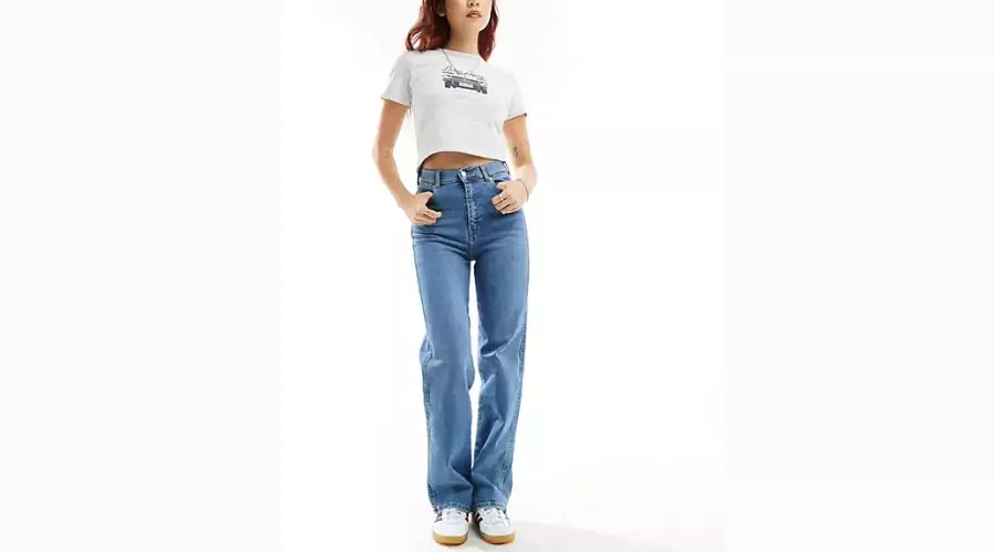 Straight-leg jeans Dr Denim Moxy in cape sky blue with distressed hem