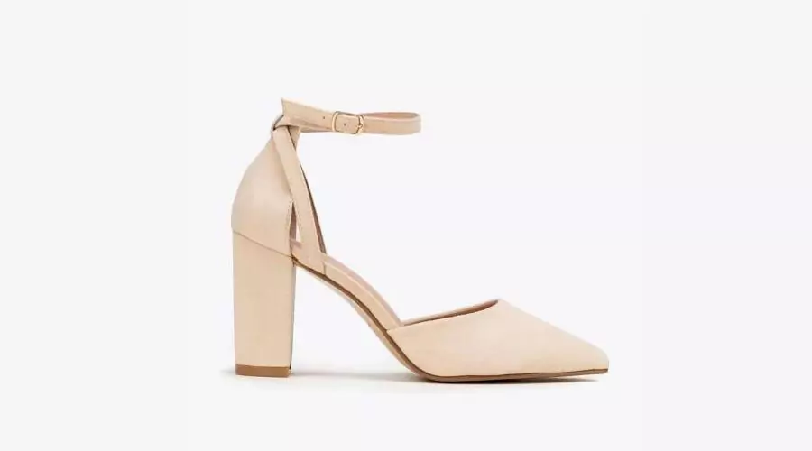 Women's eco-suede pumps, block heel