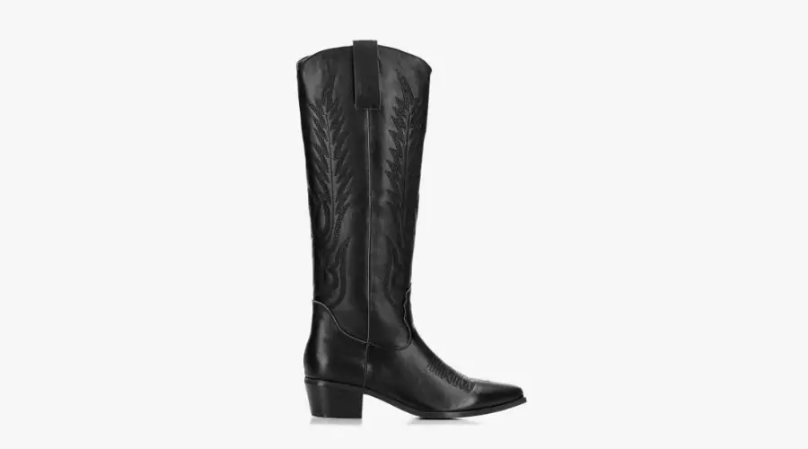 Women's leather cowboy boots with embroidery in high black colour
