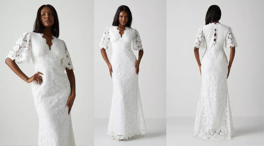 All Over Lace Angel Sleeve Fishtail Wedding Dress