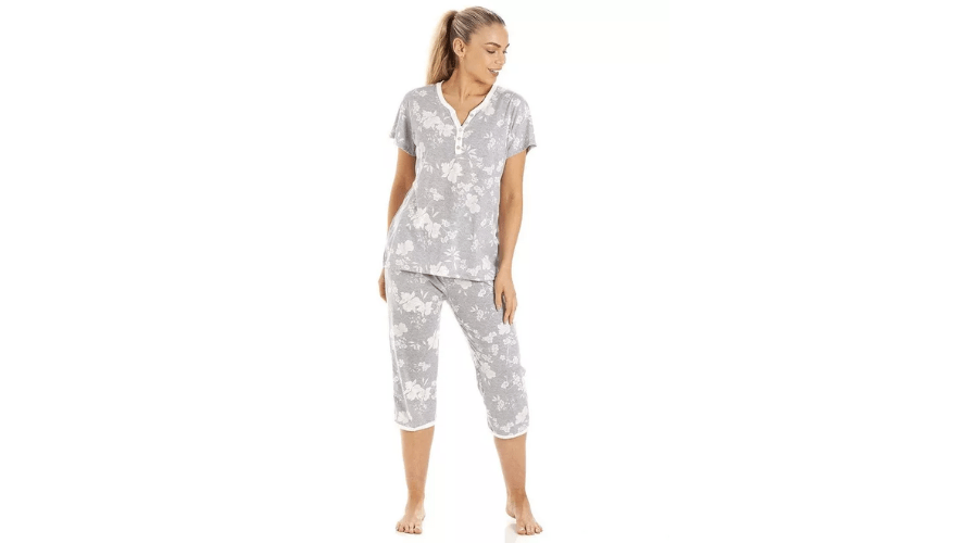 Camille Lightweight Floral Capri Pyjama set in light grey shade