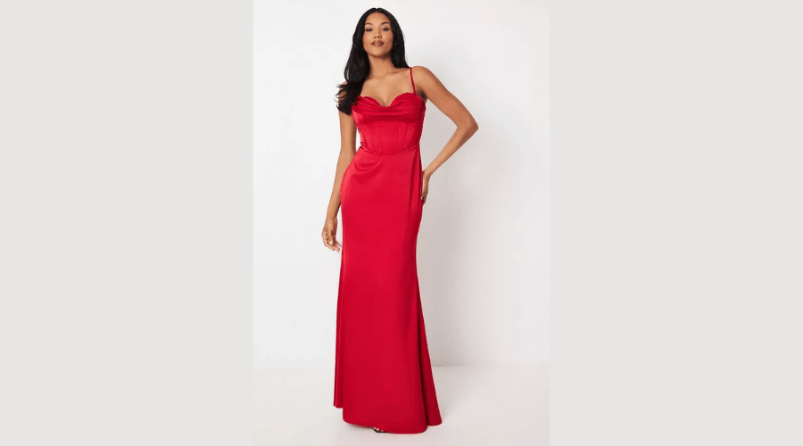 Coast Cowl Front Corset Fishtail Satin Gown