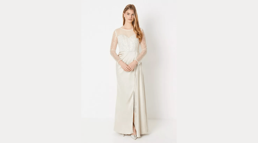 Debut London by Coast Long Sleeve Satin Skirt Prom Dress