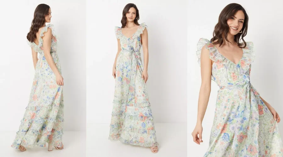 Floral Ruffle Organza Maxi Dress