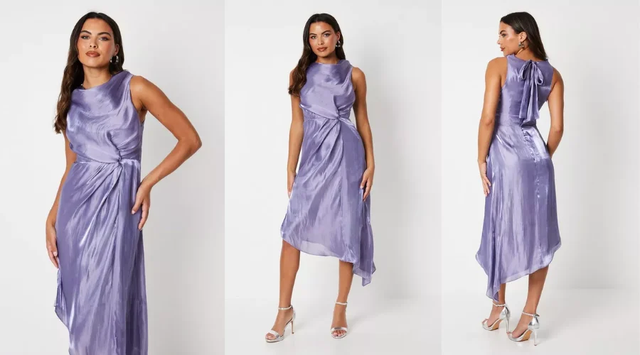 Glossy Organza Cowl Neck Dress