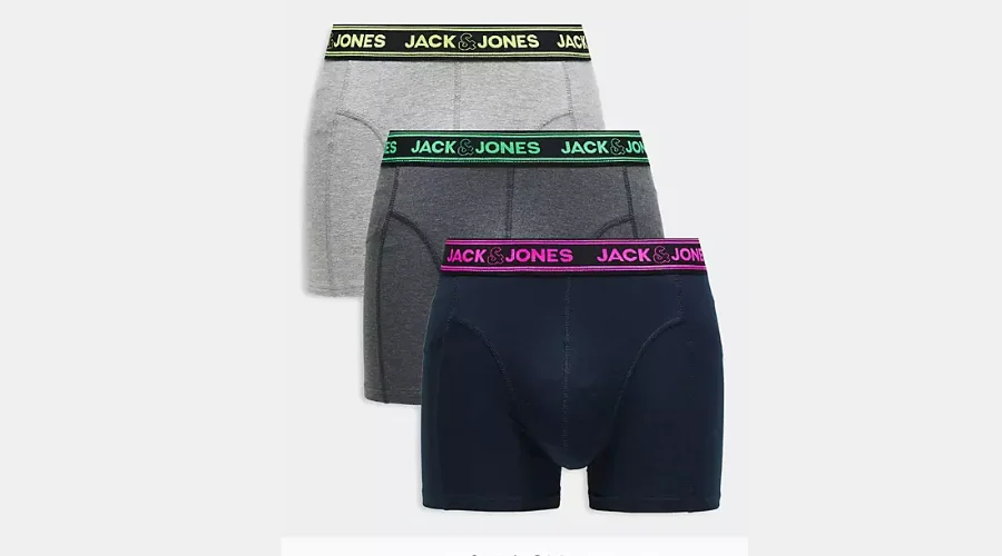 Jack & Jones 3-pack black and grey neon waistband briefs