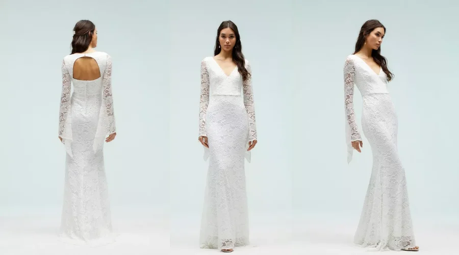Kimono Sleeve Boho Lace Wedding Dress With Train