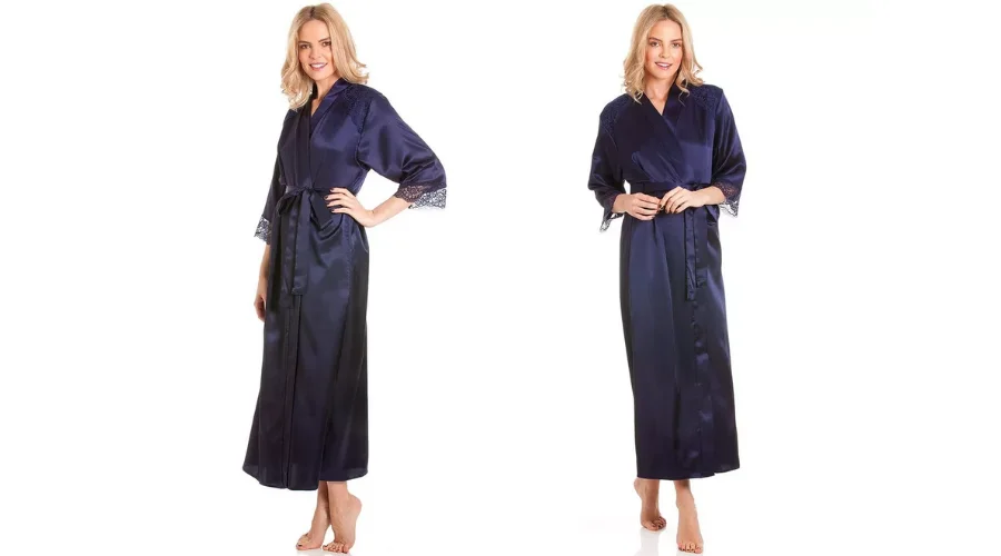 Long Satin Dressing Gown With Lace