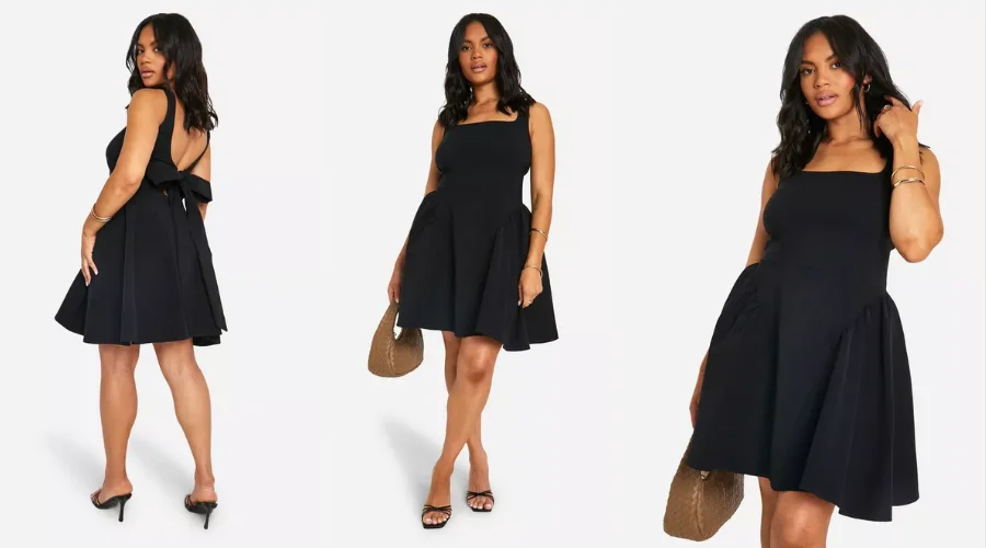 Plus Bengaline Bow Back Skater Dress