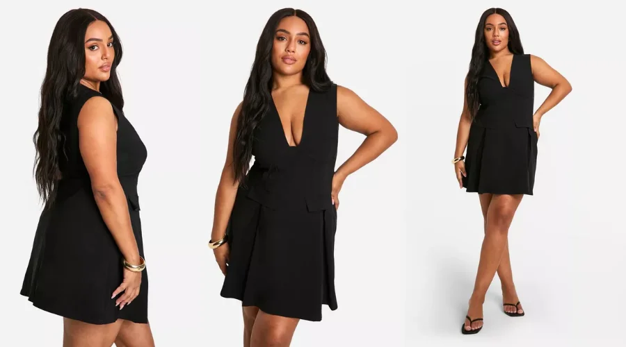 Plus Bengaline Plunge Skater Dress