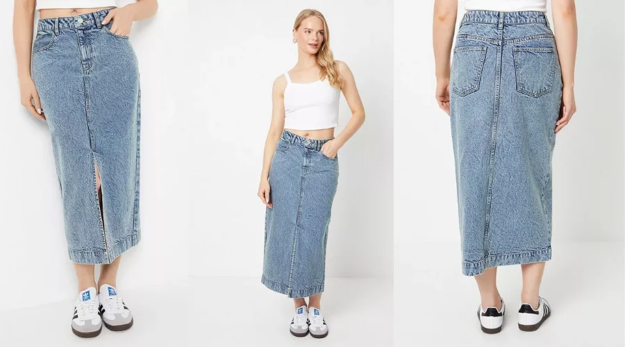 Pocket Detail Denim Midi Skirt
