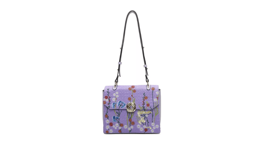 Suya Flowers woven finish PU leather bag in Lilac colour