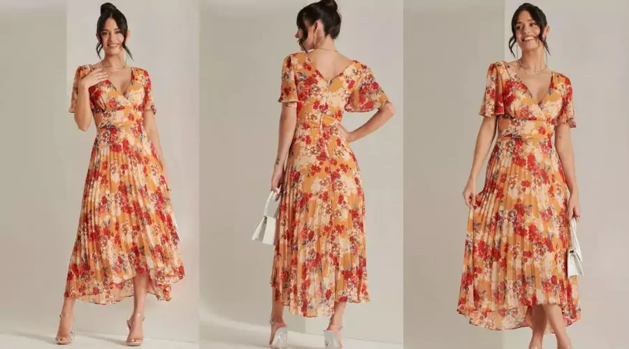 Pleated Chiffon High Low Maxi Dress