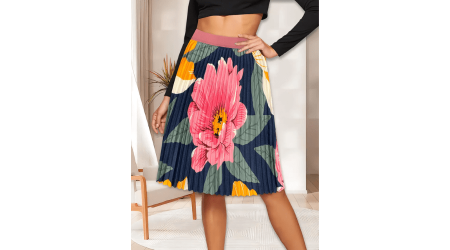 Mid-Length Pleated Skirt Polyester for All Seasons