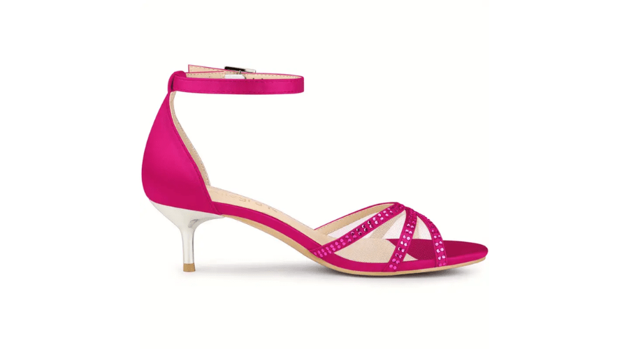 Rhinestone Mesh Kitten Heels Sandals with a Strap